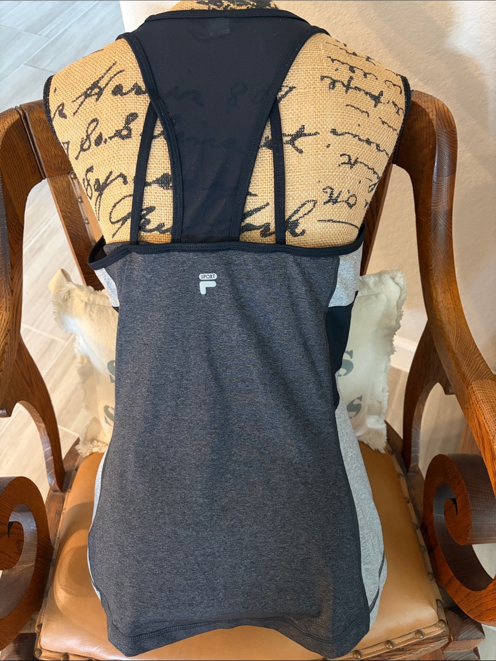 Women's Charcoal Grey Athletic Tank Top - Performance Racerback by Fila - Picture 2 of 4